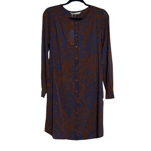 TRINA TURK Animal Print Dress 6 Blue Rust Button Down Neiman Marcus NWT